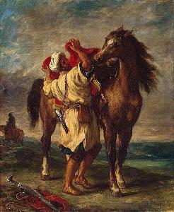 EUGENE DELACROIX-1855 CAVALIER SELLANT SON CHEVAL